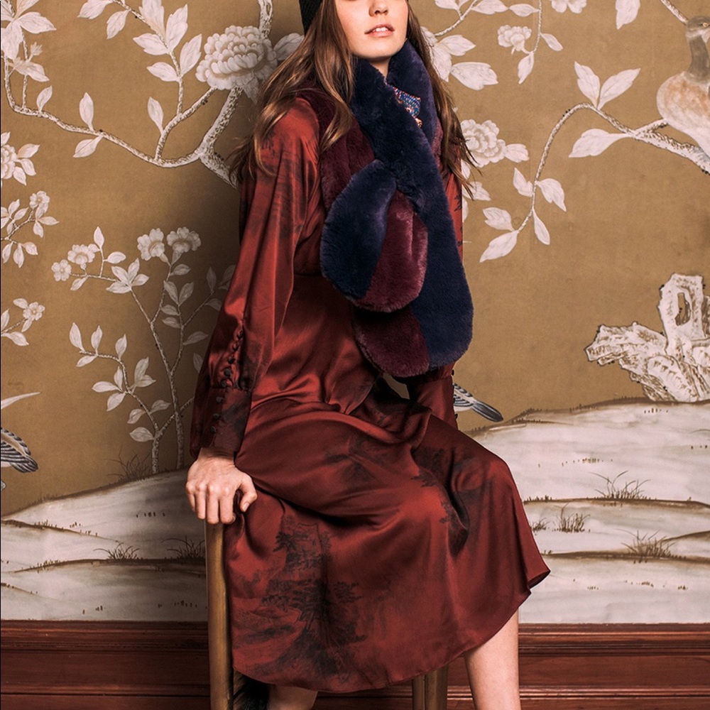 Echo pull through pink/gray colorblock fur stole - Picture 5 of 6